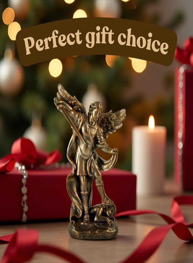 PlentifulHome St. Michael The Archangel Statue - Bronze Resin Religious Figurine Depicting Saint Michael Defeating Evil - Christian Catholic Angel Sculpture for Home, Office, and Prayer Decor - Image 4
